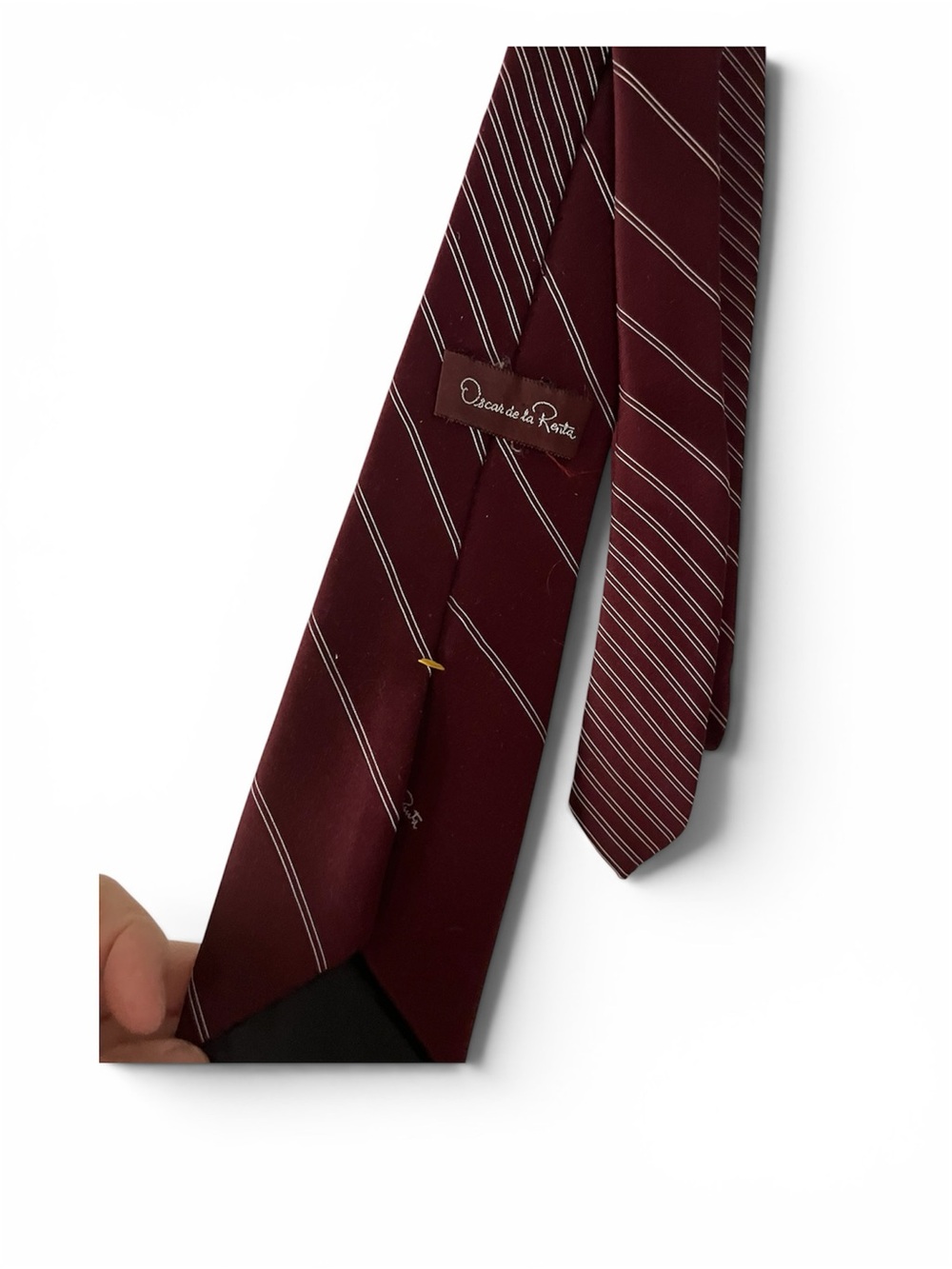 Oscar de la Renta Burgundy Silk Diagonal Stripe Tie